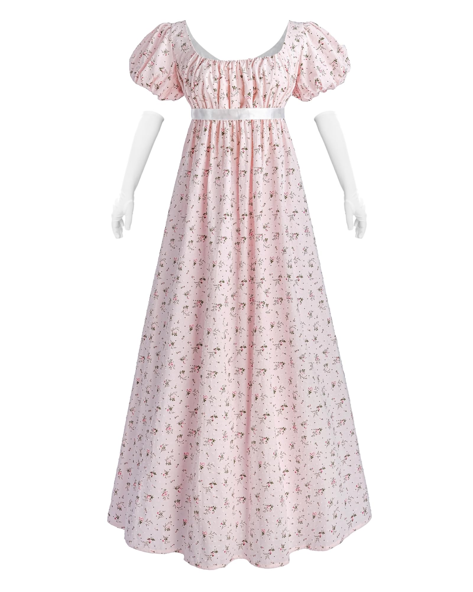 NSPSTT Regency Dress for Women, Pink, Size M, Cotton, Maxi, Adult, Female, Formal, DRESS, Spoon Neck, Puff Sleeve, U Back, Empire Waist, Puffy Sleeves, Adults, History Enthusiasts, Costume Lovers โ image 1