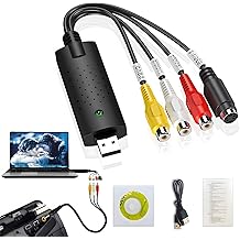 Capture Card, USB Video Capture Card Device, Audio Video Converter Grabber for RCA to USB-Convert VHS Mini DV VCR Hi8 DVD to Digital, for PC TV Tape Player Camcorder, MAC Windows Vista Compatible