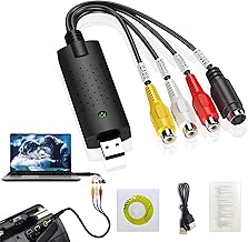 Capture Card, USB Video Capture Card Device, Audio Video Converter Grabber for RCA to USB-Convert VHS Mini DV VCR Hi8 DVD to Digital, for PC TV Tape Player Camcorder, MAC Windows Vista Compatible