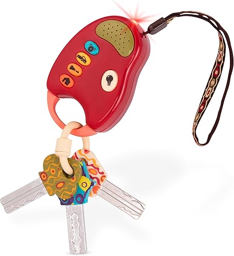 Miniatura 1 de B toys - Juguete FunKeys - Llaves de juguete funky para niños pequeños y bebés llaves de automóvil de juguete y control remoto rojo con luz y
