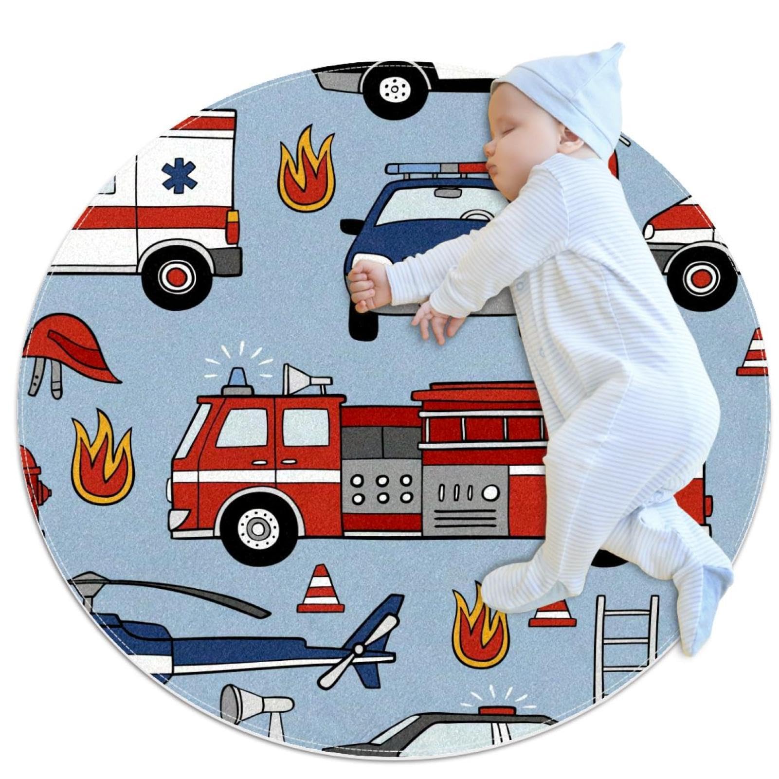 Tapis de salle de bain avion et camion de pompiers rond 1m de chambre