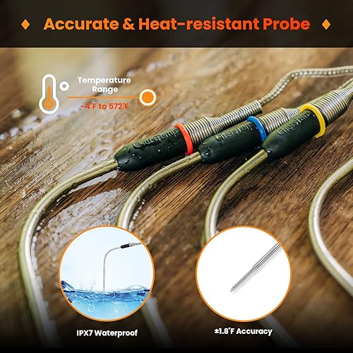 Miniatura 8 de SMARTRO X50 Termómetro digital inalámbrico para carne, 4 sondas, rango de monitoreo de temperatura de alimentos de 500 pies para barbacoa, asar a la