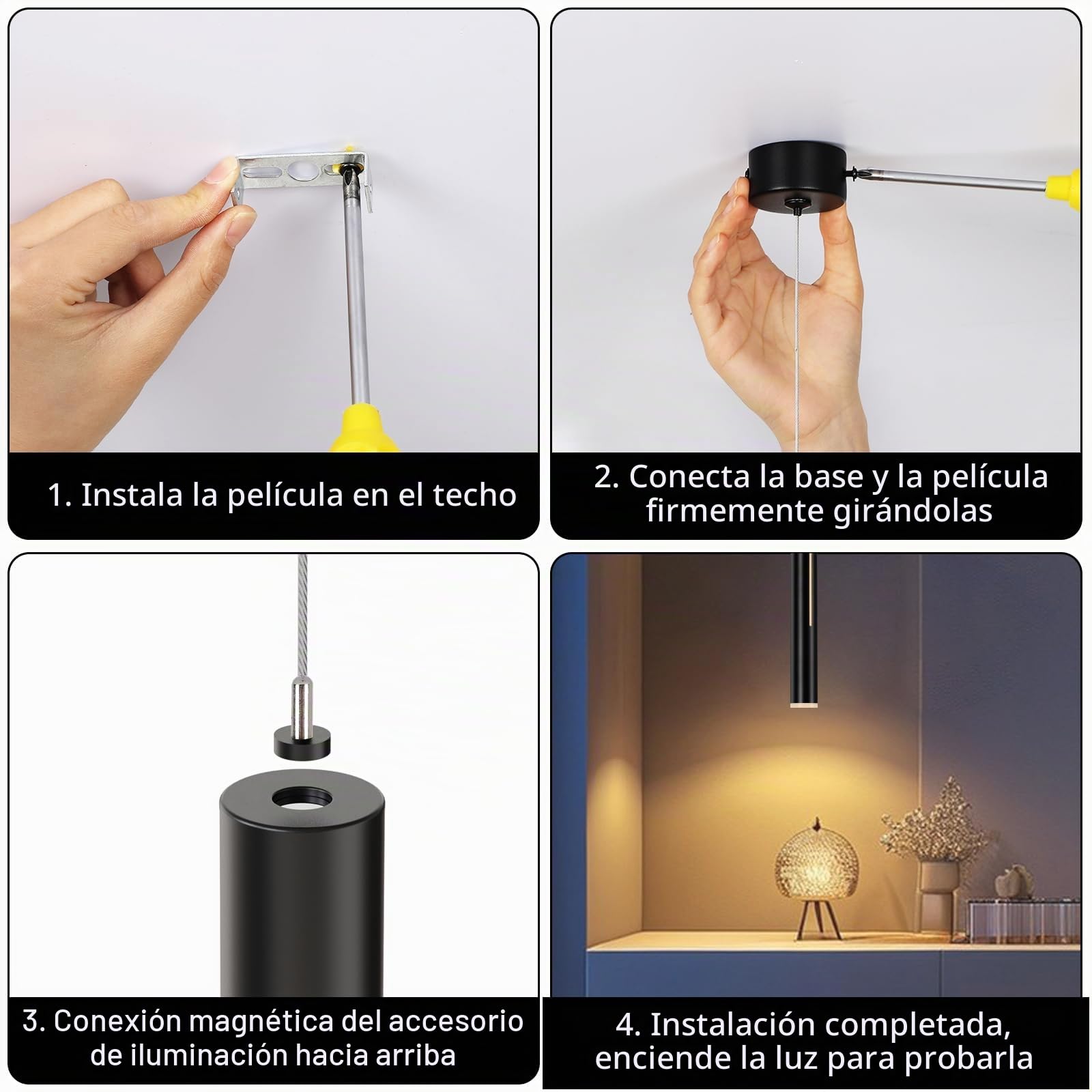 2x Lampara Colgante Techo Recargable Con Batería 5000mAh Negro | regulable 3000-6000K, con mando, lampara colgante con sensor y temporizador, para dormitorio, salón, isla cocina