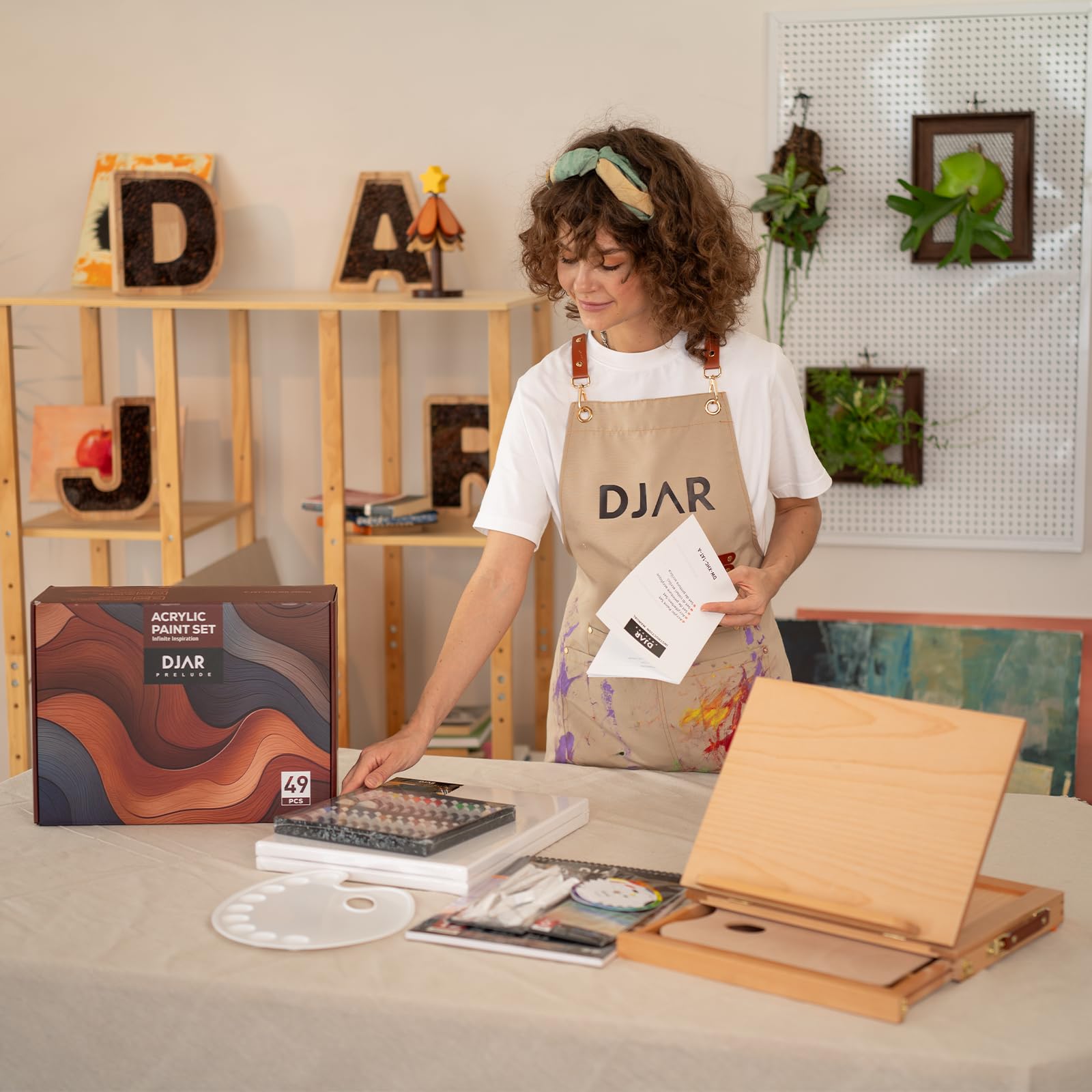 DJAR Set di 50 colori acrilici con cavalletto da tavolo, 24 colori acrilici, album da disegno, blocchi per pittura e kit completo di forniture artistiche acriliche per adulti, adolescenti e