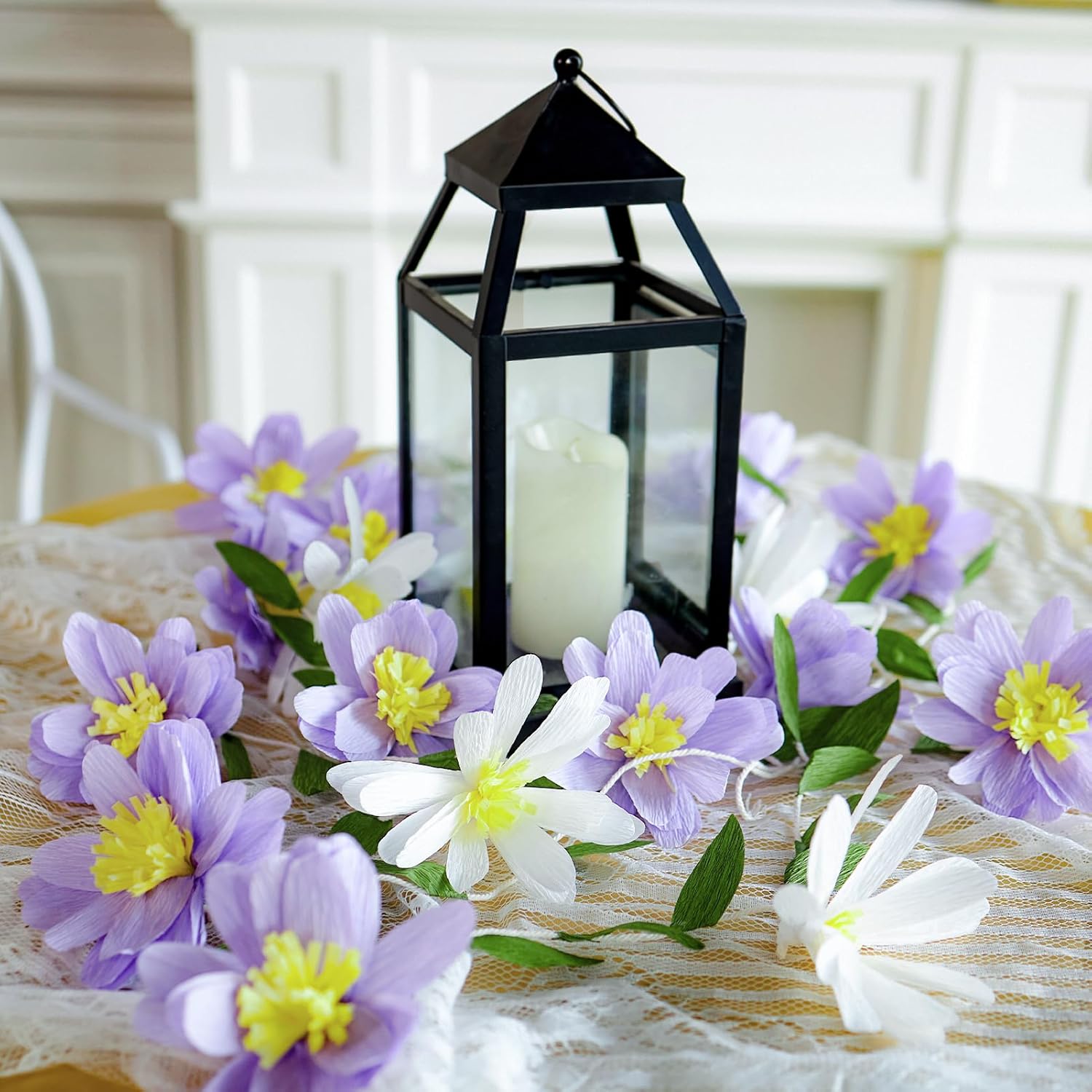 2PCS Paper Flower Garland, Paper Leaves Banner Vine Flowers with Green Leaves Crepe Flower Garland Decorations for Wall Anniversary Wedding Birthday Arch Decor-Purple - Image 7