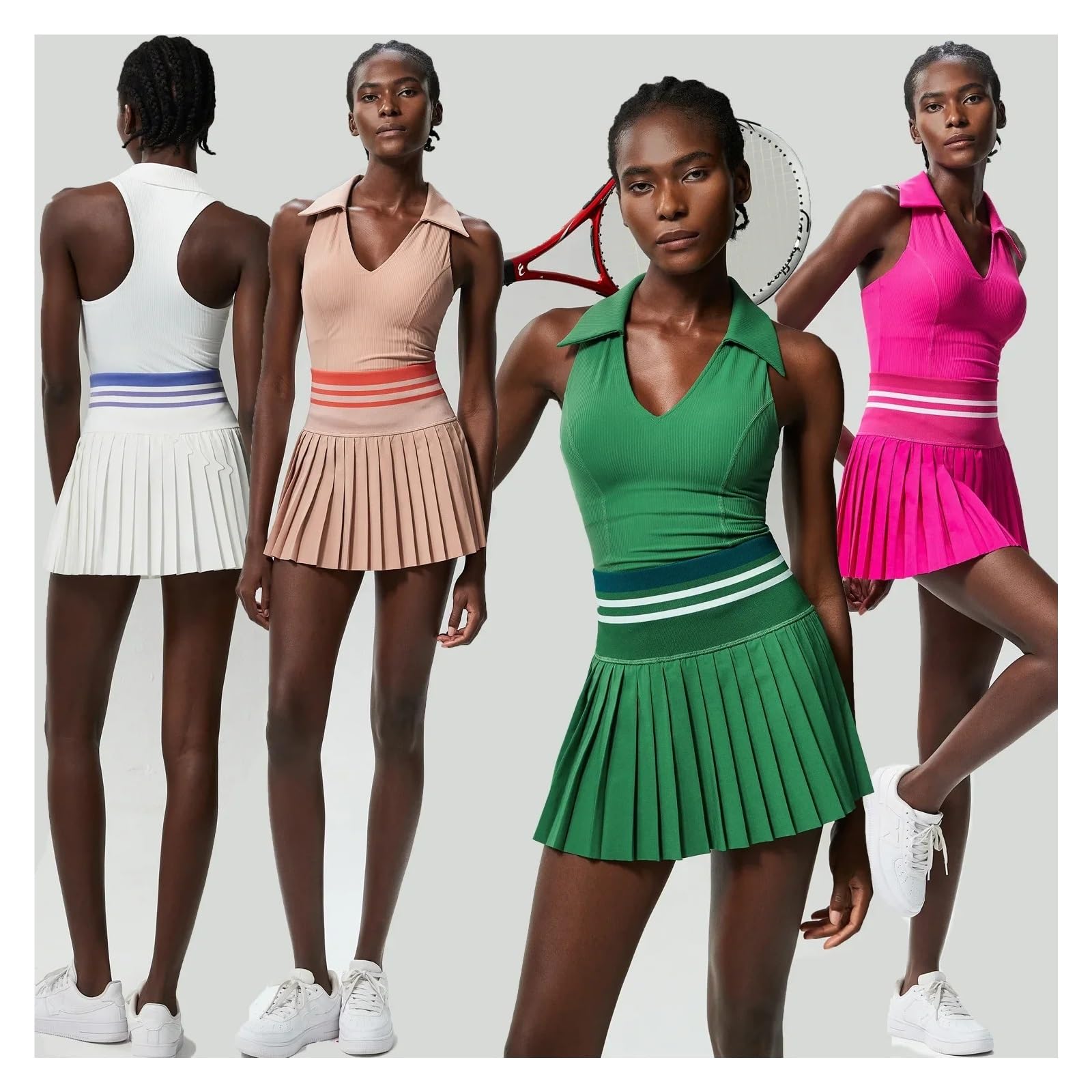 Plus-Size-Sport-Fitness-Tenniskleid-Set Damen Anti-Walking Light Speed ​​Dry V-Ausschnitt mit Brustpolster Yoga-Set Damen 2-teilig