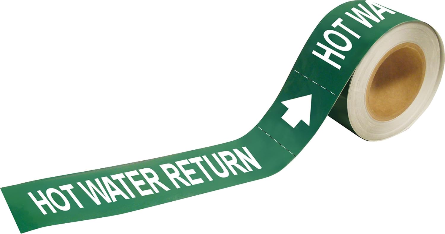 Brady 109253 Economy Pipe Markers-To-Go, B-946, 2" Height X 12" Width, White On Green Pressure Sensitive Vinyl, Legend "Hot Water Return"