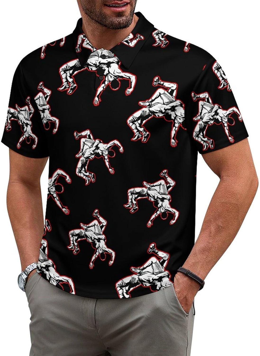 U.S. Wrestling Mens Polo Shirt Short Sleeve Top Tee Casual T-Shirt