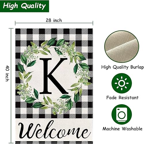 Miniatura 2 de JoraLion - Bandera de jardín con monograma, 12 x 18 pulgadas, bandera de arpillera de doble cara para patio al aire libre, familia, apellido inicial