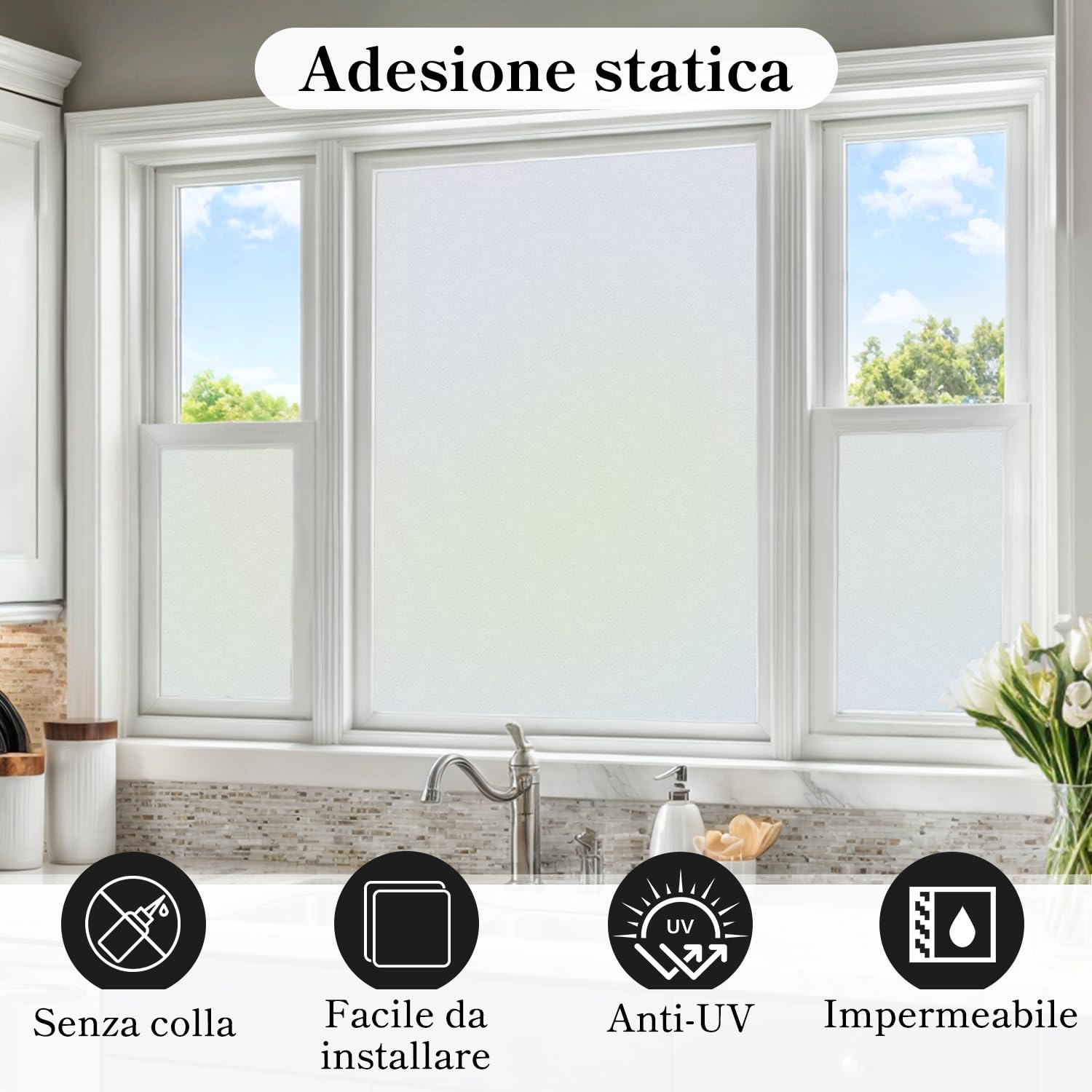 DUOFIRE Pellicola Vetri Pellicola Privacy per Vetri Pellicola Decorativa per Finestre Pellicola Anti-UV (90cm X 300cm, DS001W)