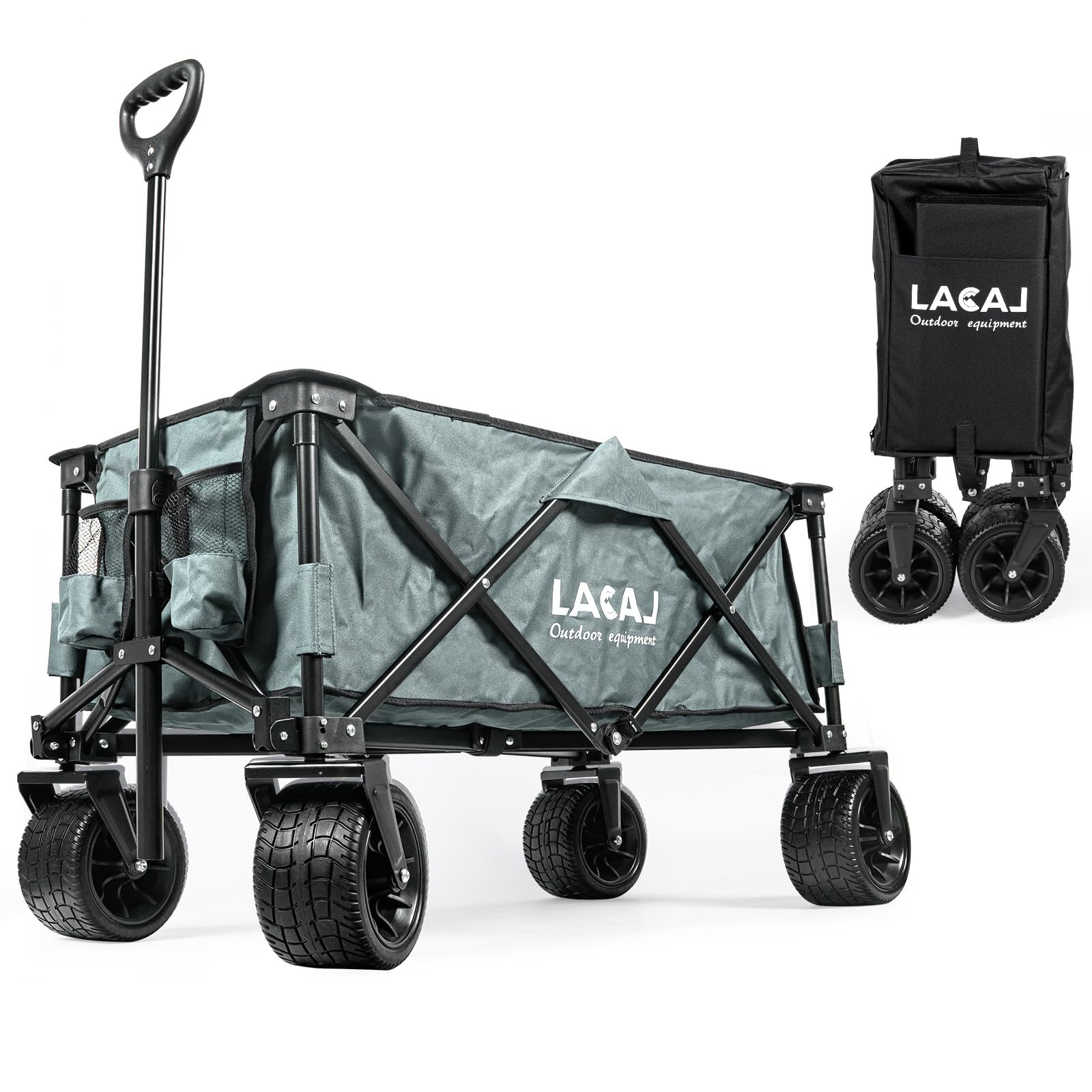 Collapsible Wagon, Heavy Duty Folding Wagon, Foldable Wagon Cart with All Terrain Big Wheels for Outdoor Garden, Picnic, Beach, Sports, Camping(Gray)