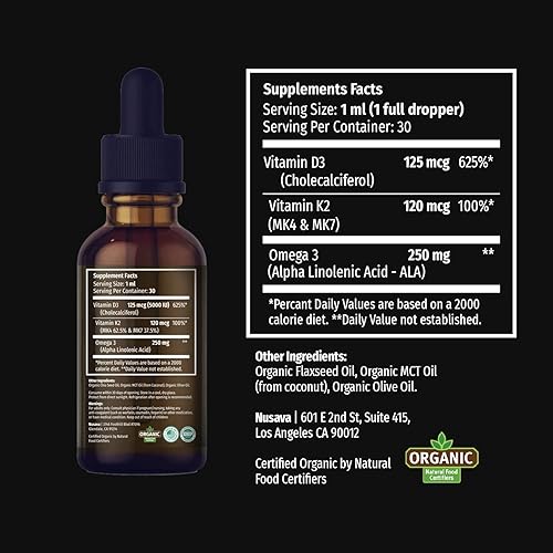 Miniatura 8 de NUSAVA Paquete de gotas líquidas D3 K2 sin sabor, sabor fresa y sabor a vainilla, potentes vitaminas líquidas para el corazón, articulaciones,