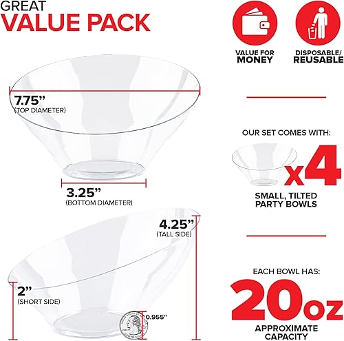 Miniatura 9 de Tazones grandes de plástico transparente (juego de 4) platos desechables de caramelo, recipientes de buffet para papas fritas, palomitas de maíz,