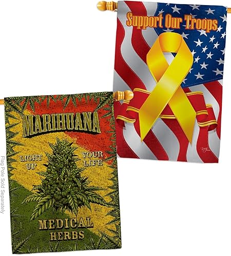 Paquete de banderas de arpillera de marihuana para casa, diseño novedoso y moderno de apoyo a nuestras tropas, pancarta pequeña para jardín, patio,