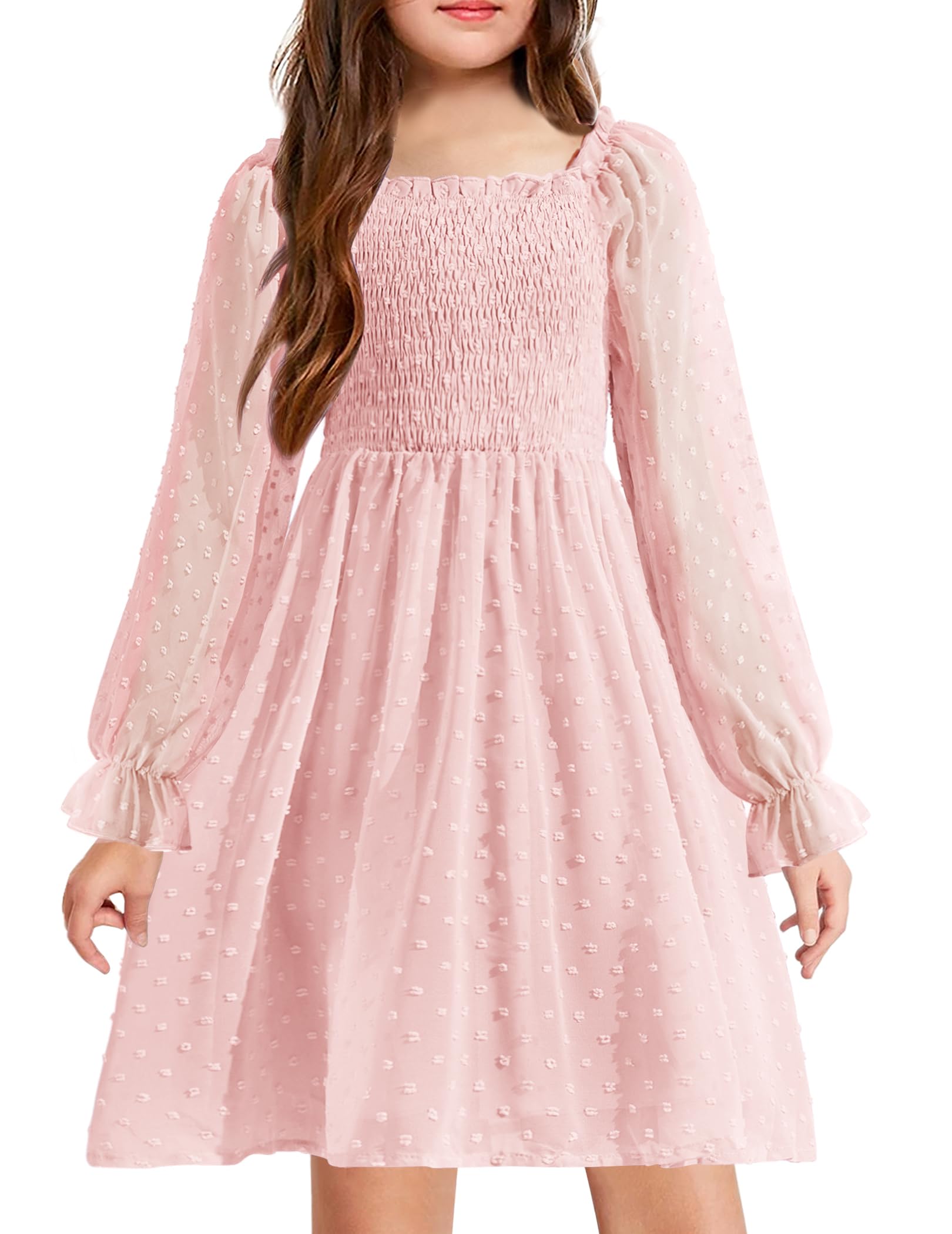Arshiner Girl Tulle Dress Winter Long Sleeve Teen Girls Party Casual Dresses 5-14Y
