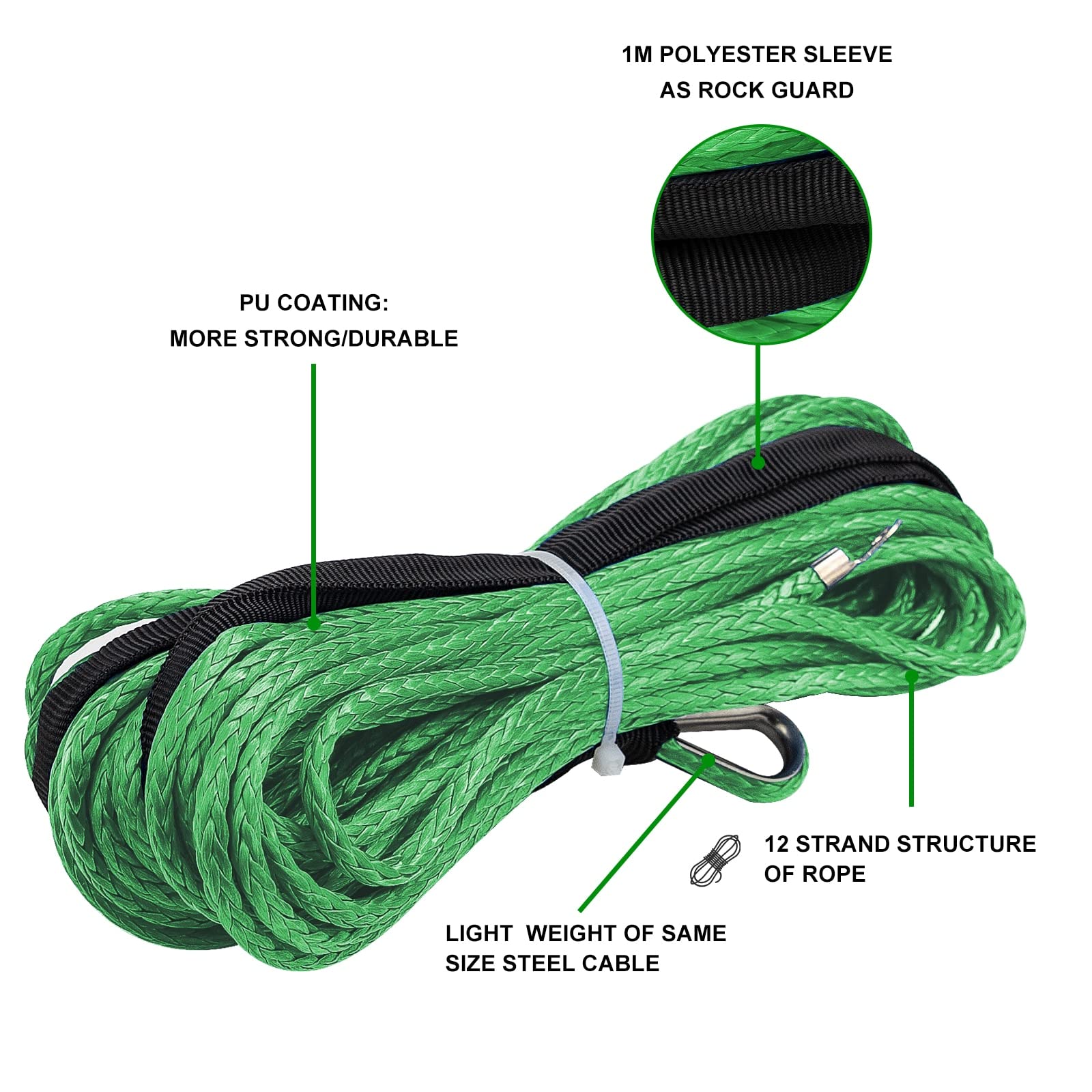Abschleppseil 15 m / 6 mm Abschleppseil Seil Schnur Kunstfaser 5500 lbs/7000 lbs/7700 lbs Abschleppseile (Color Name : Green)