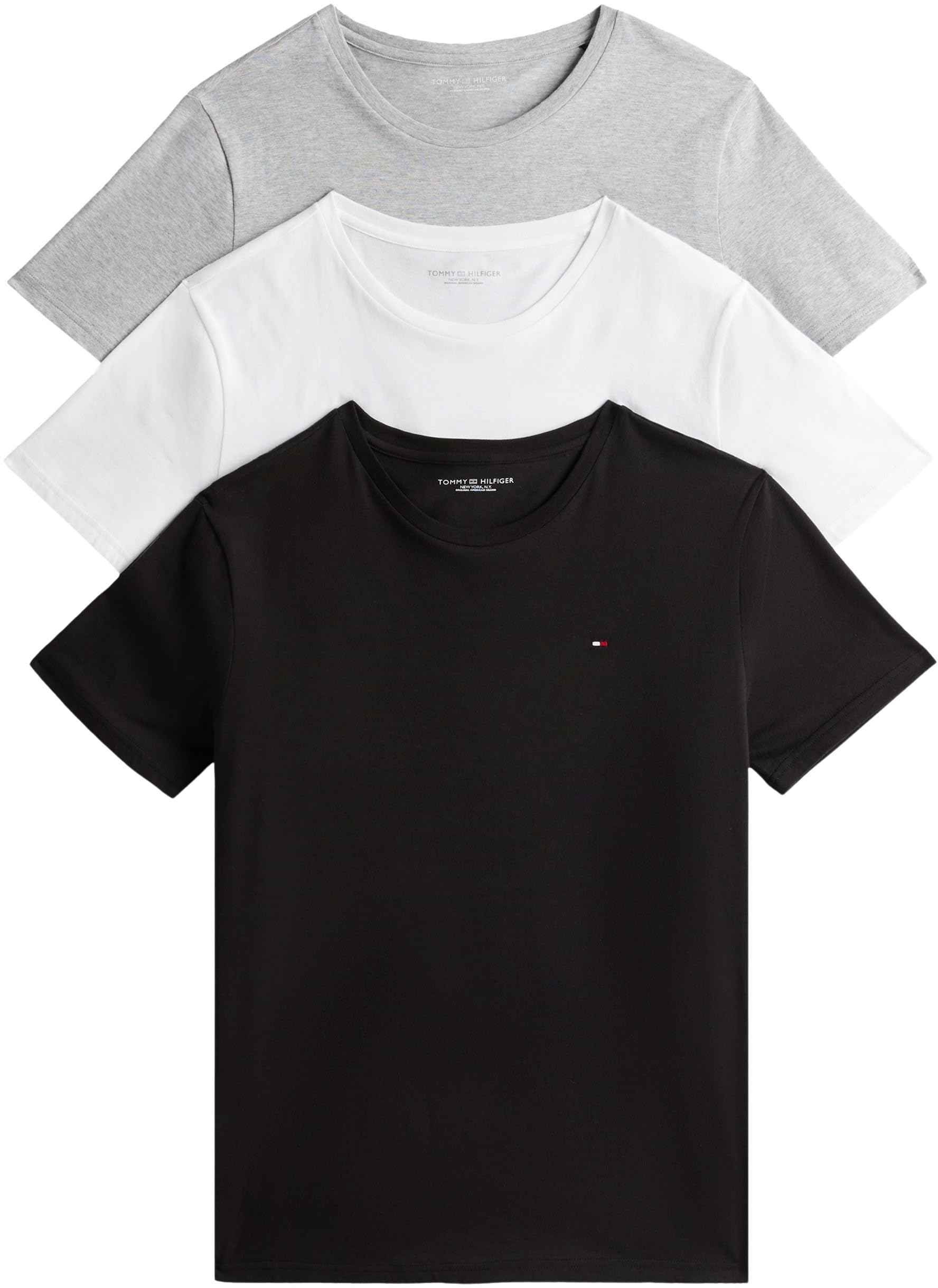 Tommy Hilfiger Herren 3er Pack T-Shirts Kurzarm Slim Fit, Mehrfarbig (White/Black/Grey Heather), M