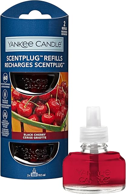 Yankee Candle ScentPlug Fragrance Refills, Black Cherry Plug in Air Freshener Oil, Up to 60 Days of Fragrance, 2 Count