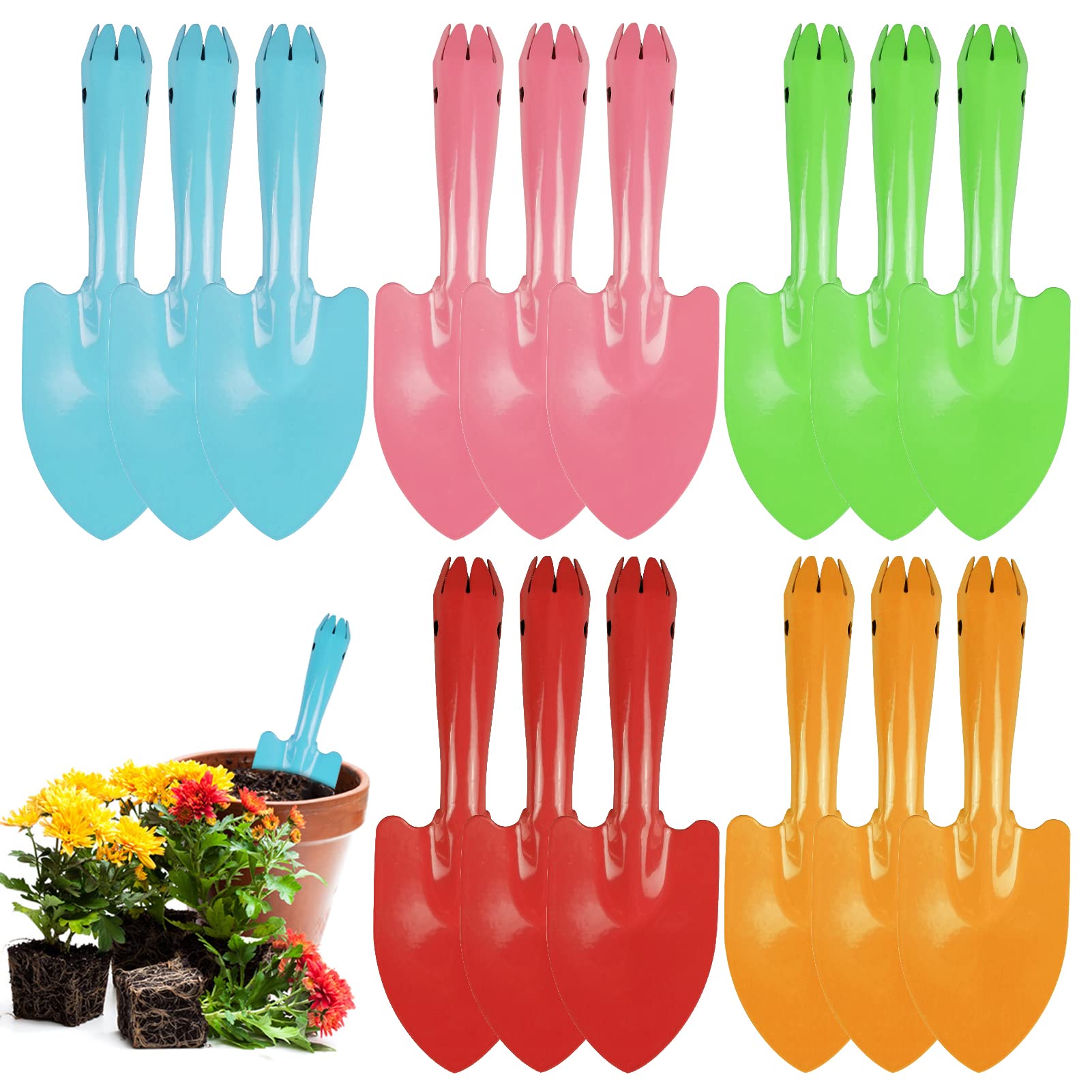 Bunte Mini-Garten-Handschaufeln aus Metall, Gartengeräte für Kinder, Jugendliche, Erwachsene, Bodenpflanzung, Sandkasten (15 Stück gemischte Farben)