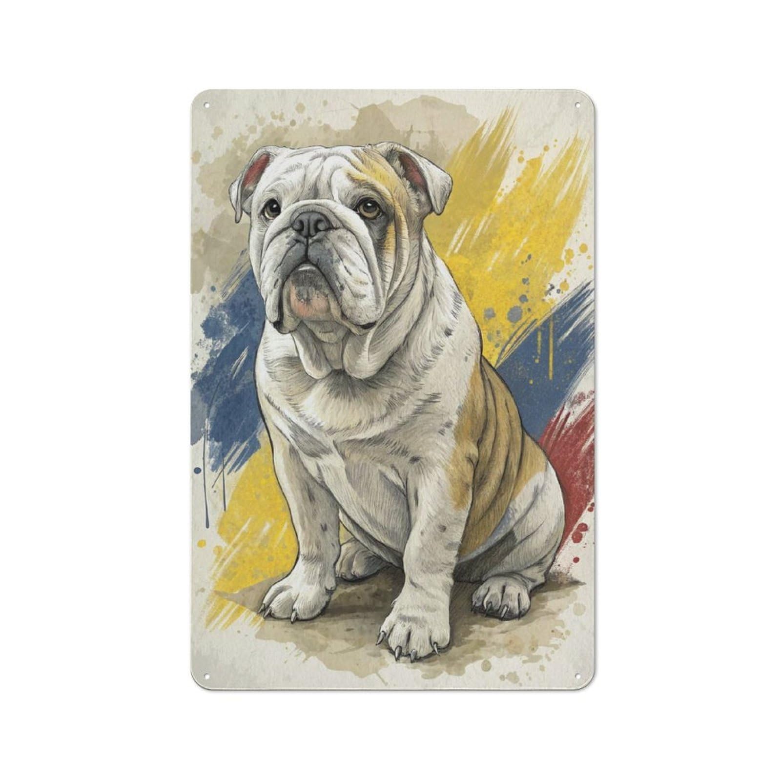Junmoney Style-15 Metal Sign 30X20cm With English Bulldog Portrait With Abstract Background For Hallway Wall, Retro Decor, Gift For Hallway Decor Lovers During The Christmas Season