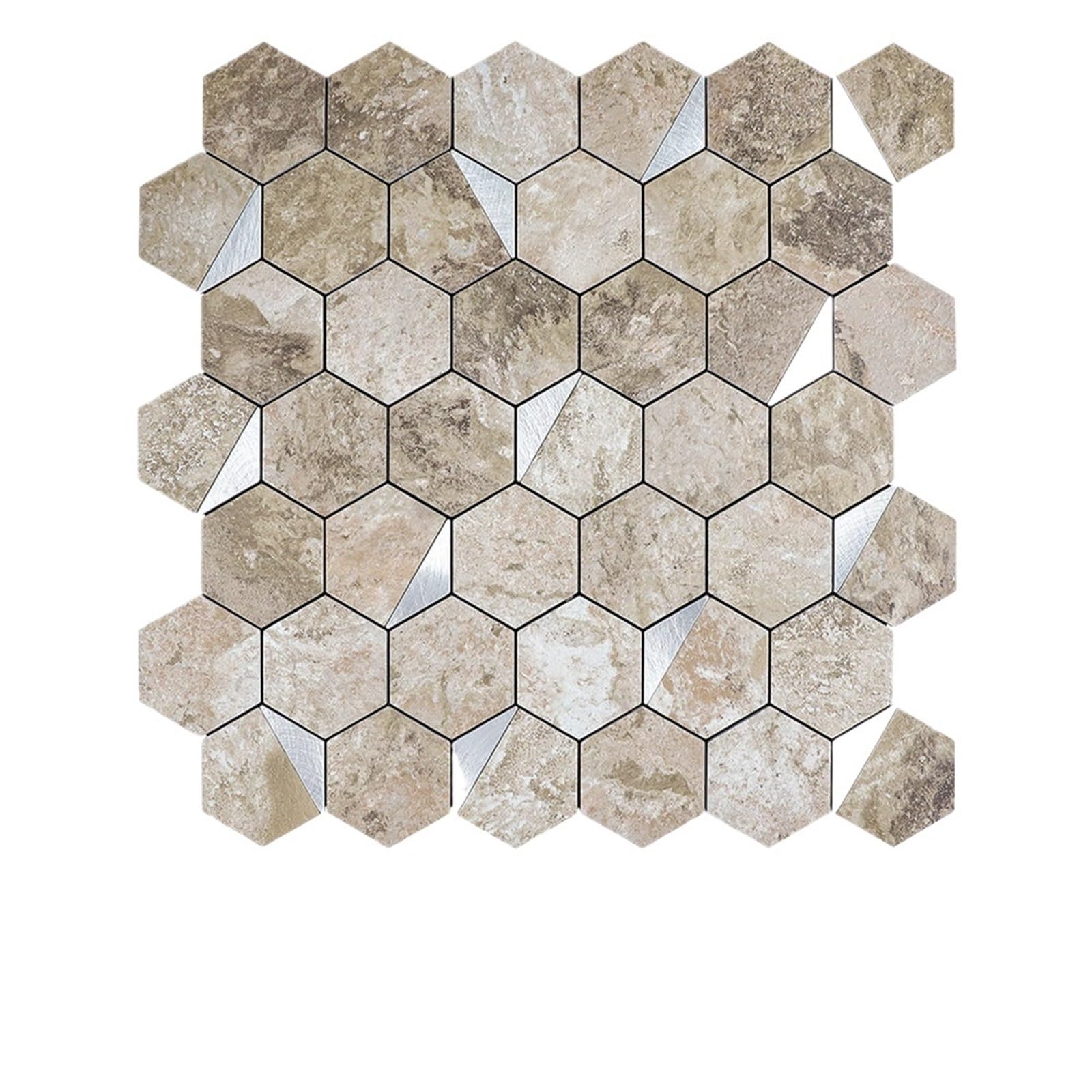 Metal splashback Metal Mosaic Hexagonal Imitation Marble Pattern PVC Aluminum Composite Panel Wall Sticker for Background(Color 7)