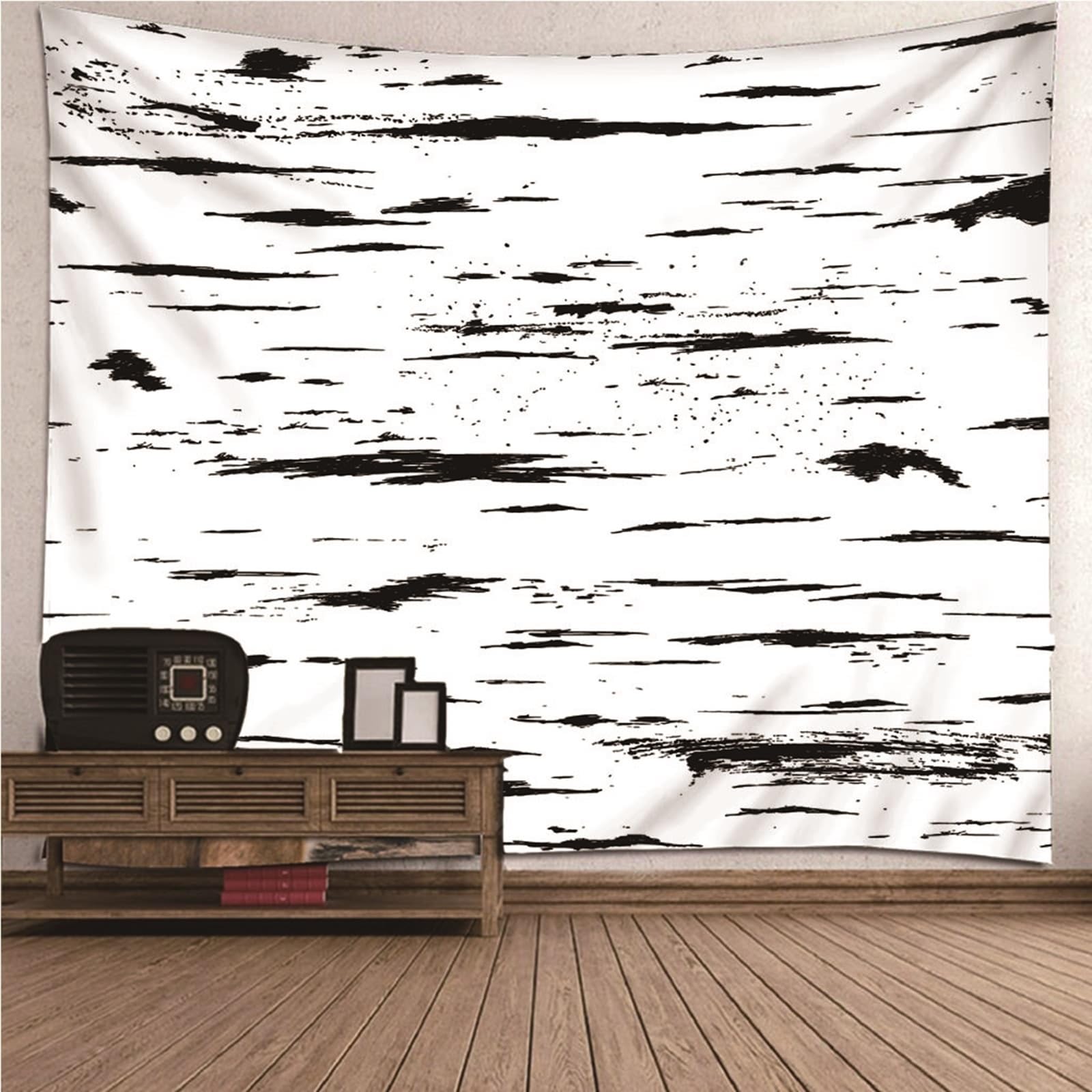 Wycian Tapiz Murale Tapiz Nórdico XL Blanco Líneas Blancas y Negras Microfibra 300 x 260 cm (ancho x alto)