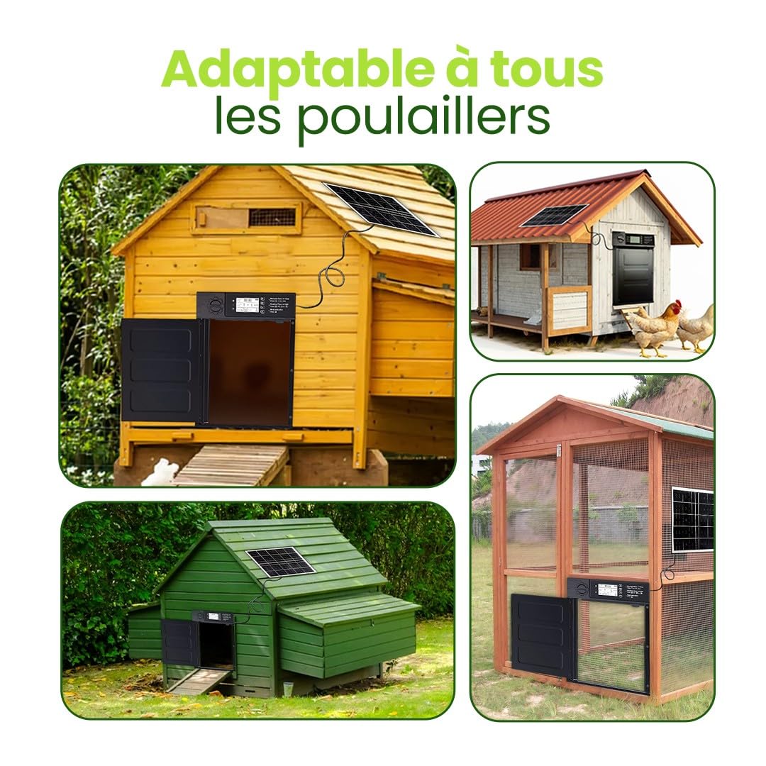 Porte Poulailler Automatique Solaire | Température & Humidité Idéales pour la Santé des Poules | Utilisation & Installation Ultra Simples | Aluminium Renforcé Tout Temps | Autonomie Longue durée