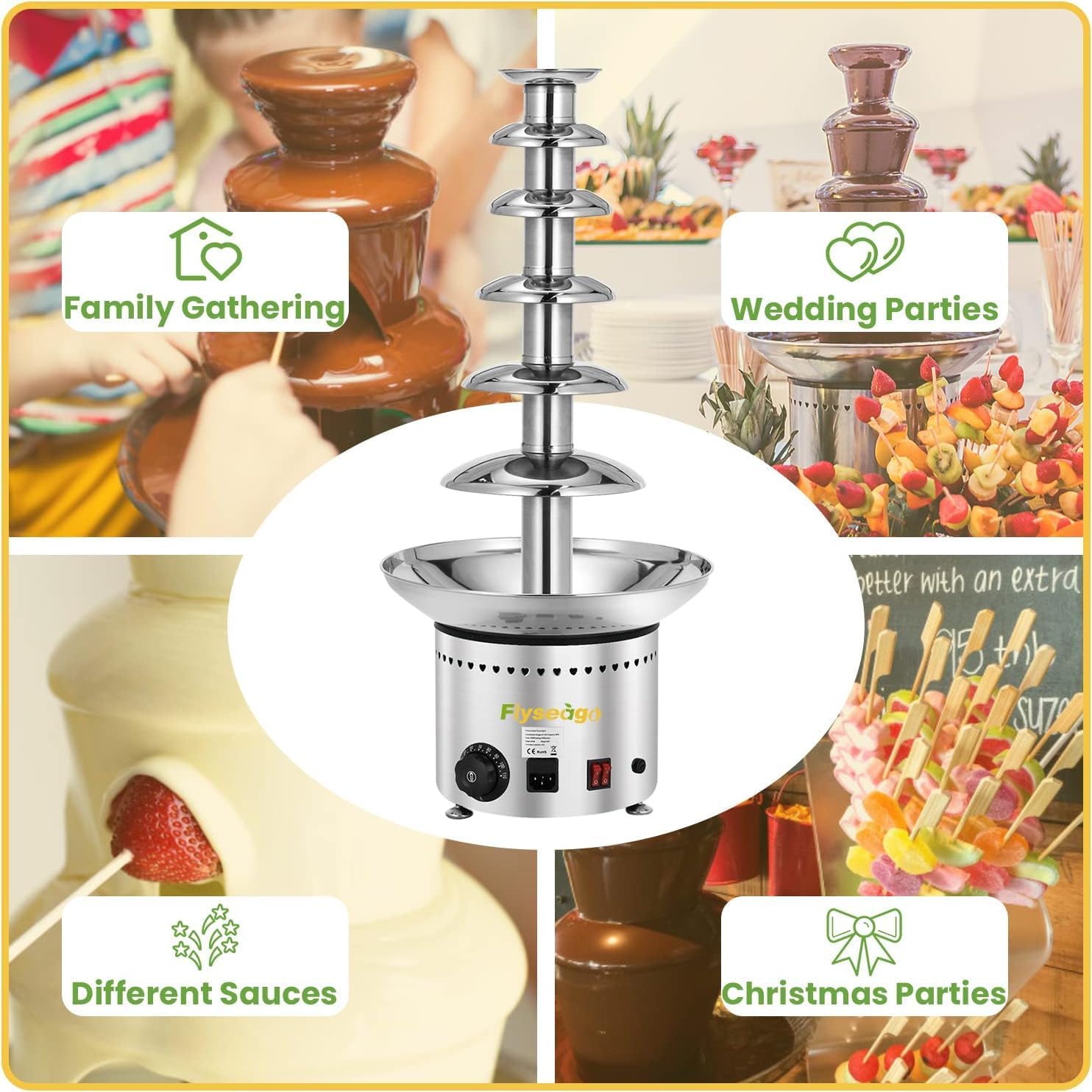 Commercial Chocolate Fountain 6 Layers 19Lbs Large Chocolate Fondue Tower Stainless Steel Hot Chocolate Waterfall for Nacho Cheese Knob Control