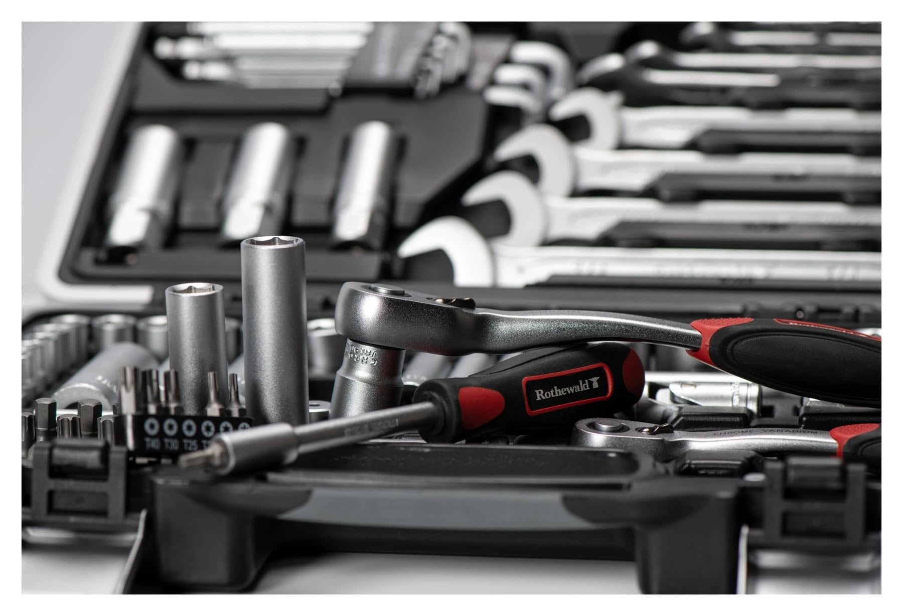 Set Utensili Professionali, 92 Pezzi, Acciaio Cromo Vanadio, Misure in Pollici - Attrezzi | Valigetta Utensili Professionale per Moto Auto Officina Chiavi a Bussola, Cricchetti, Prolunga | Custodia