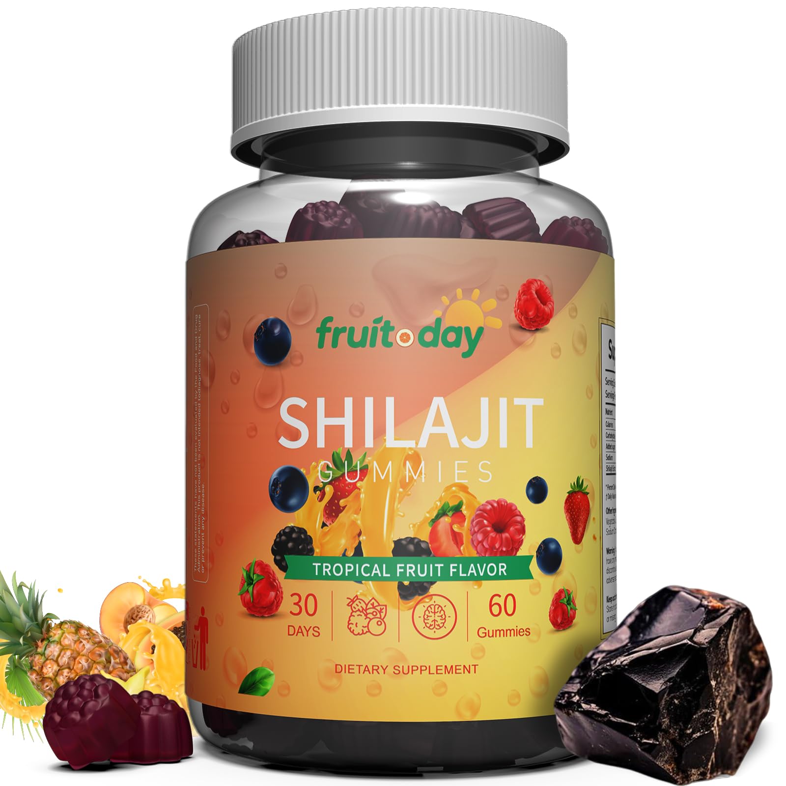 Himalayan Shilajit Gummies, 600mg per Serving, Daily Energy & Vitality Support, Tropical Fruit Flavor, 60 Count
