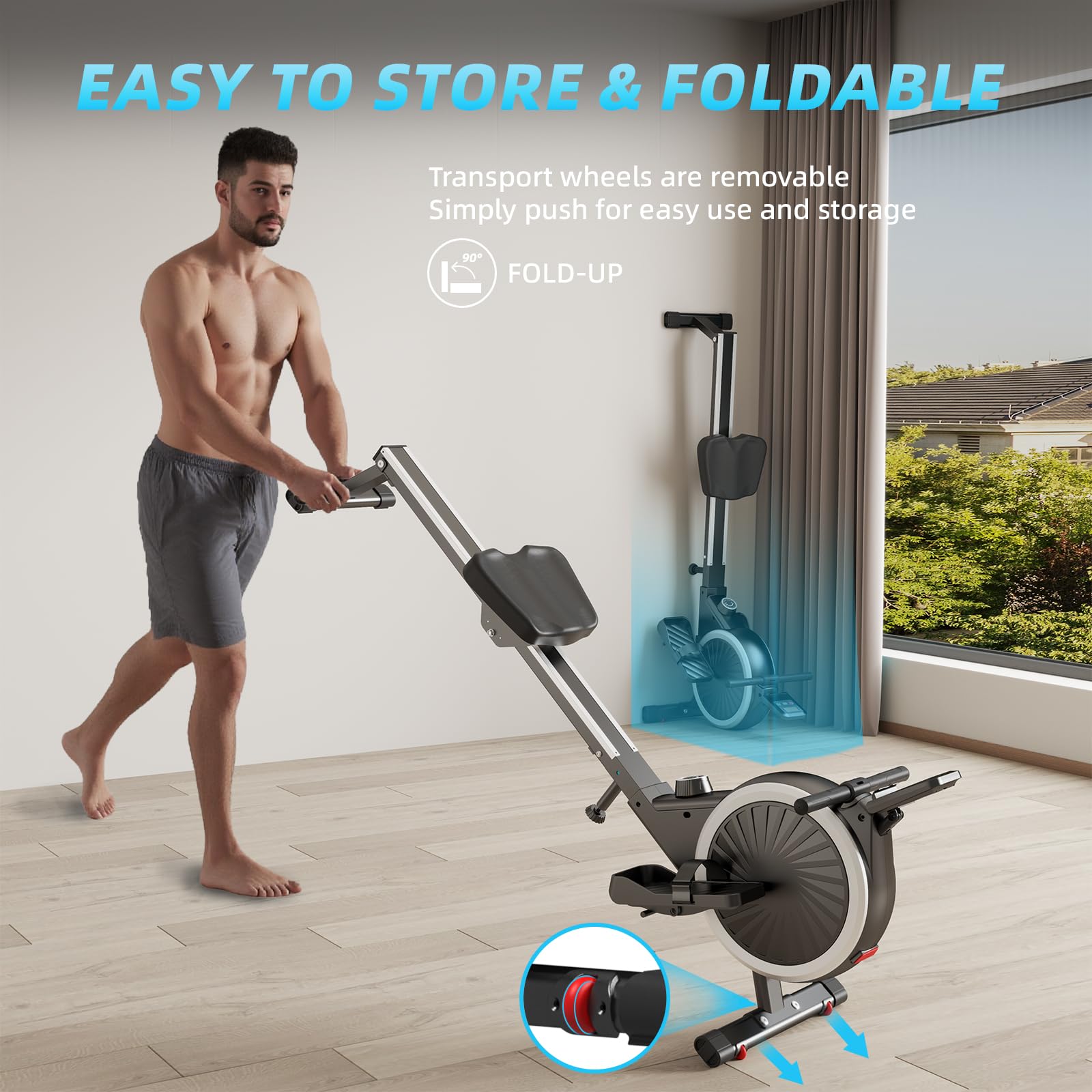 Dskeuzeew Rameur pour la Maison, Silencieux, magnétique, Pliable, avec 16 Niveaux de résistance, Maximum 150 kg