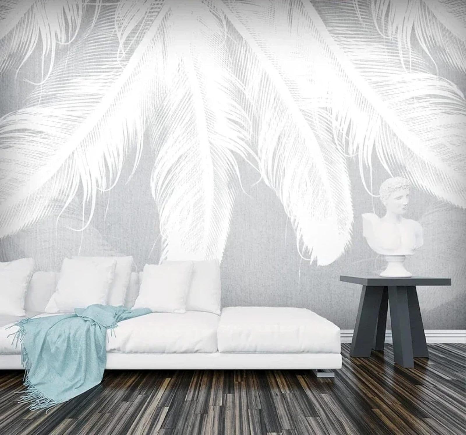 XLMING Abstract Beautiful White Feathers Art 3D Wallpaper Silky Texture Home Study Office Grey Dining Room Sofa Bedroom Living Room TV Backdrop-430cm×300cm
