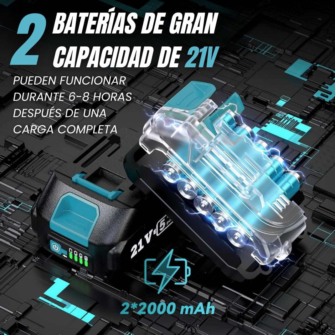 Tijeras de Podar Electricas 40mm + Motosierra bateria + Pértiga Telescópica 4,5 m + 2 Baterías 21 V | Lubricación Automática | Kit de poda jardineria