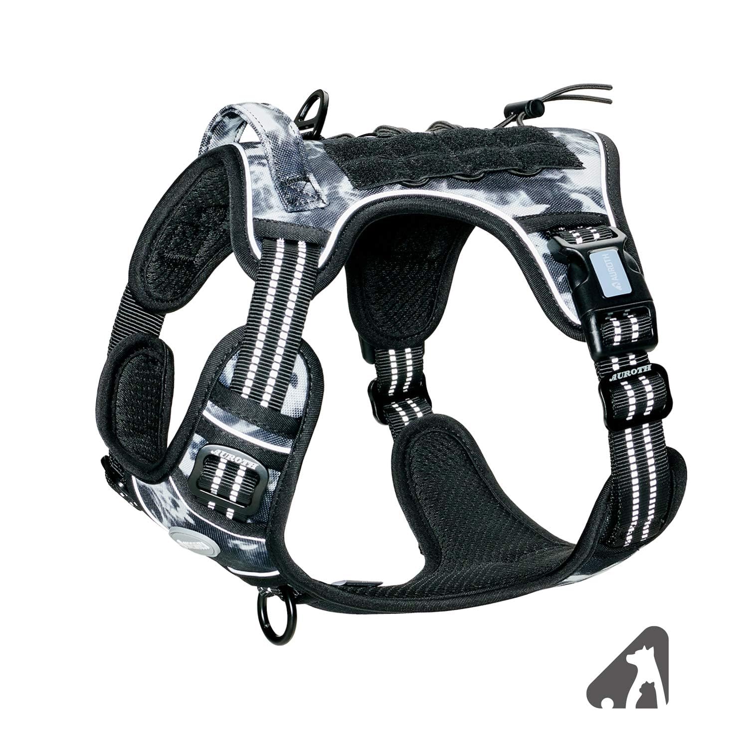 AUROTH Tactical Dog Harness for Small Medium Large Dogs - No Pull, Adjustable, Reflective, K9 Working Training, Easy Control, Military Service Dog Harness (M, Black Ink)