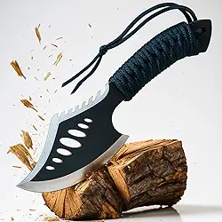 Machado Tático Lenhador com Cabo Emborrachado Antiderrapante, Lâmina Afiada e Coldre, Ideal para Cortar Madeira, Geleira e Uso Externo