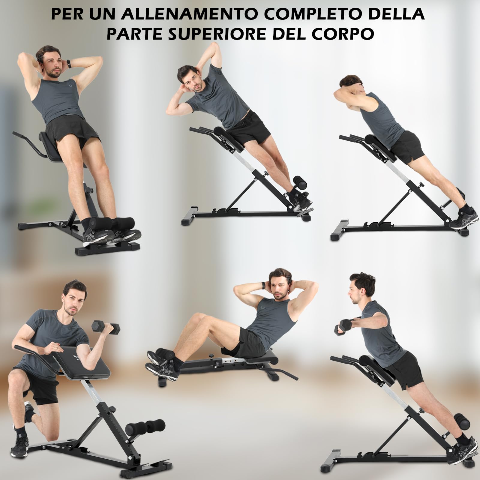 Panca Romana Multifunzione Pieghevole per Iperestensioni Addominali Schiena da Casa, Panca Pesi Regolabile Reclinabile 35°-55° per Allenamento, NV-5518