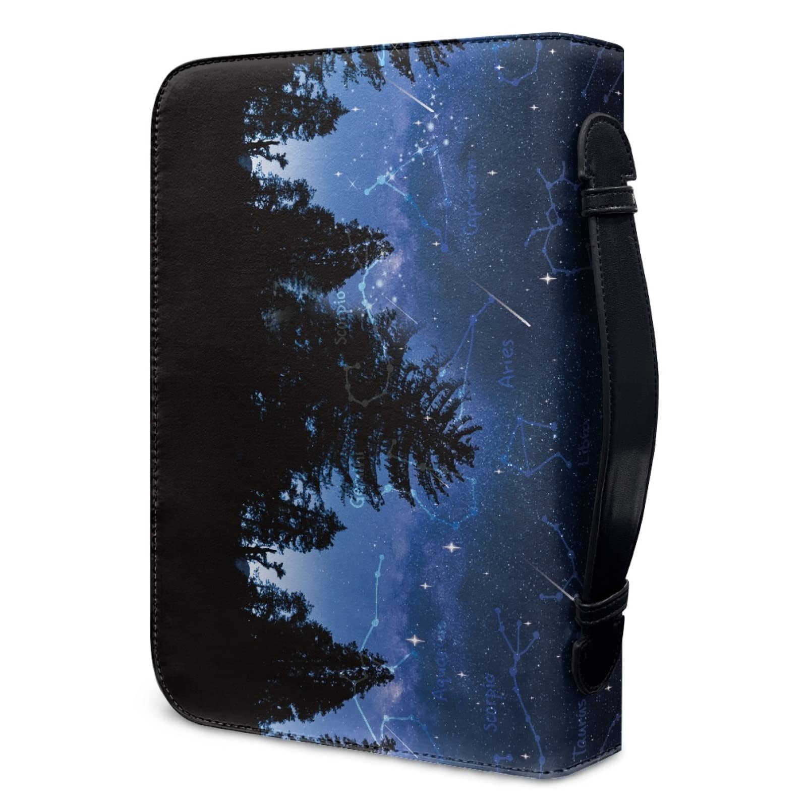 Kuiaobaty Starry Night Forest Book Cover Case for Notebook,Novel,Bible, Handle Zipper PU Leather Carrying Book Case for Men,Women Kids - Image 2