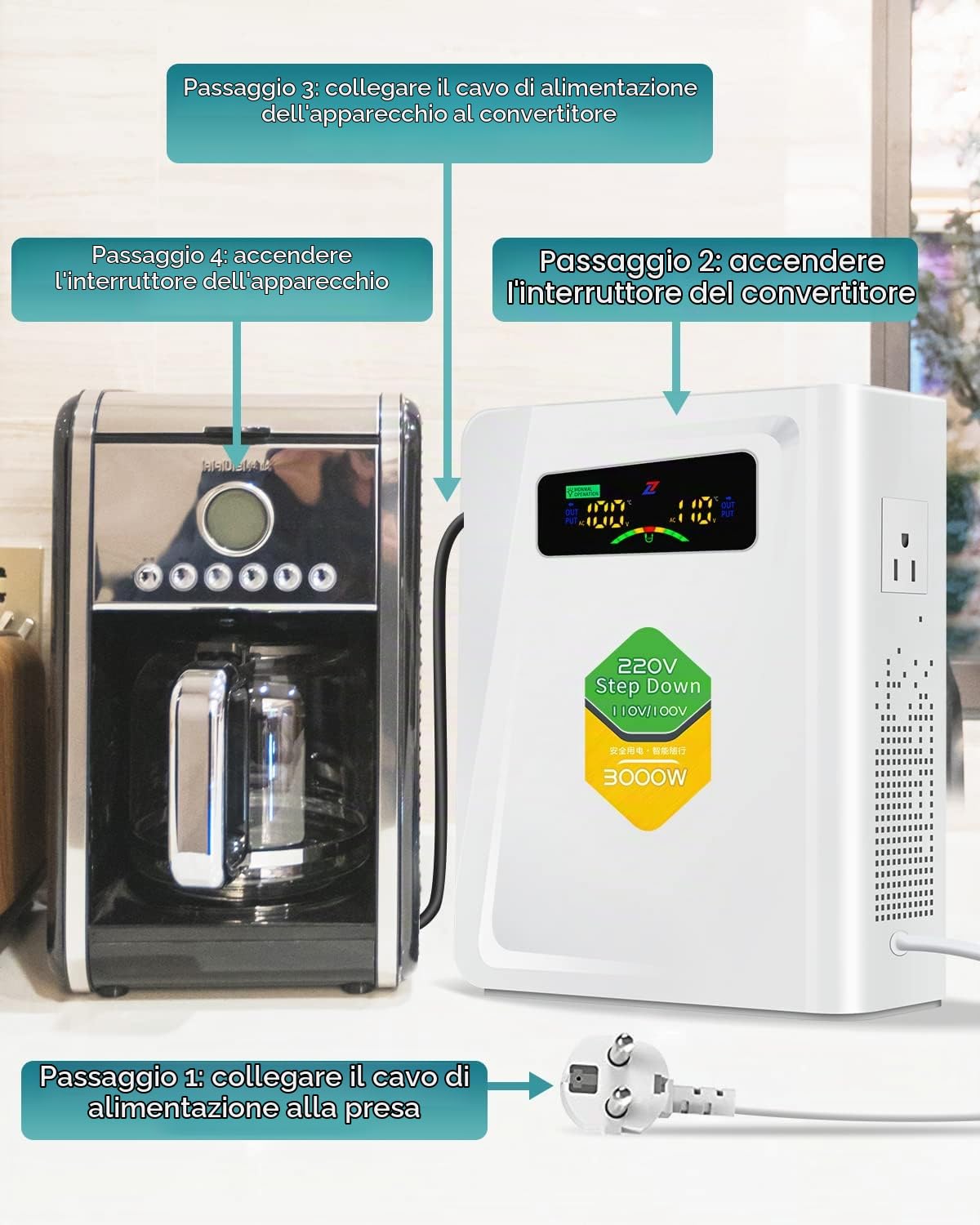 ZHENGXI ELECTRIC Trasformatore 220v 110v, 3000VA convertitore step down da 220V a 110V