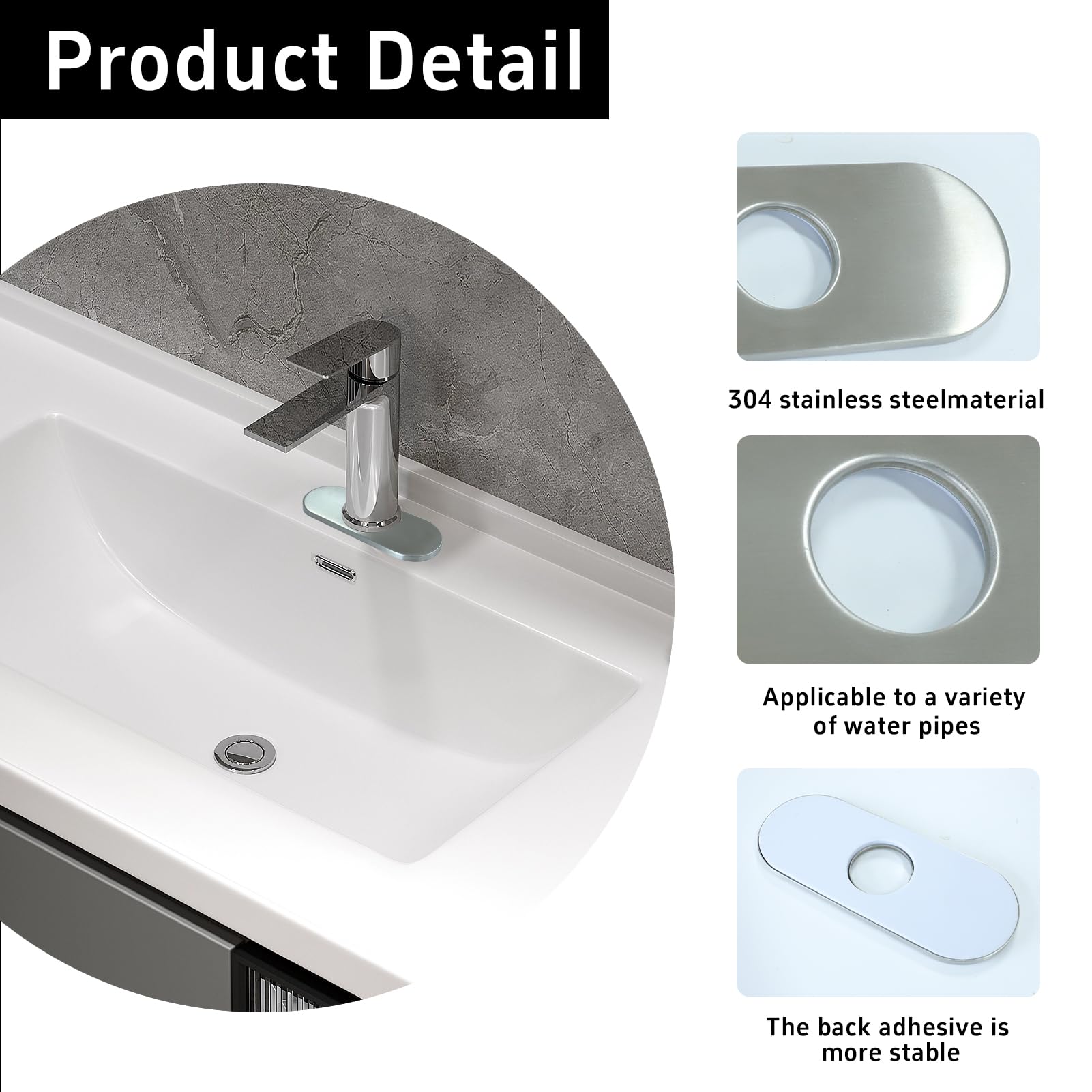 2 PCS Piastra di Copertura per Rubinetto, in Acciaio Inox 304, 35 mm, Rosetta Brushed Anti Macchia per Lavelli da Cucina e Bagno, Design Elegante e Facile da Installare