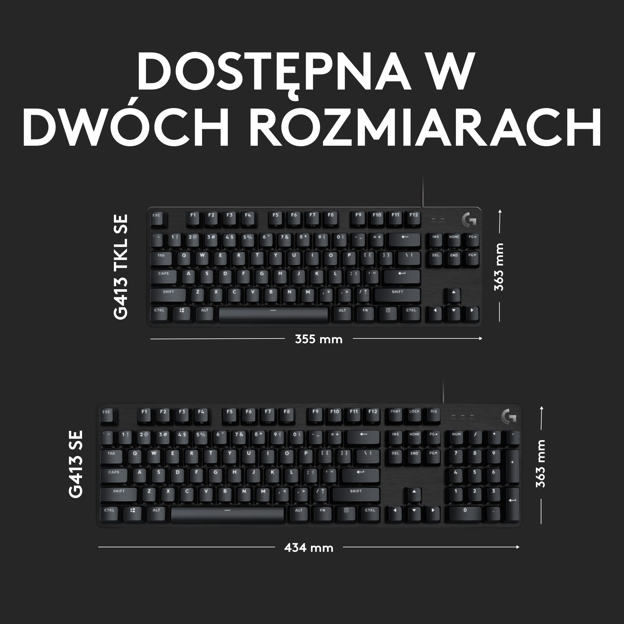 Logitech G G413 SE pełnowymiarowa, podświetlana klawiatura mechaniczna dla graczy z dotykowymi przełącznikami mechanicznymi, Anti-Ghosting, Windows/macOS, QWERTY układ US international - Czarny