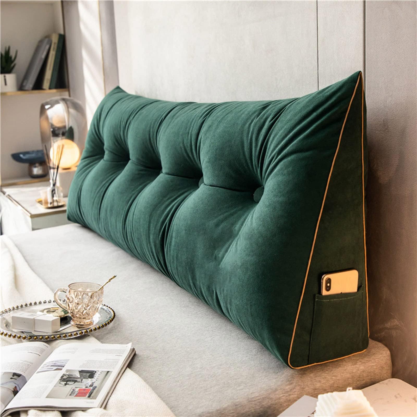 DMJLI-T Headboards for Beds Lumbar Bed Pillow Reading Backrest Cushion Triangular Wedge Pillow Headboard Reading Backrest Cushion Headboard Bolster Support Pillow,60 × 50 × 20 cm-Verde