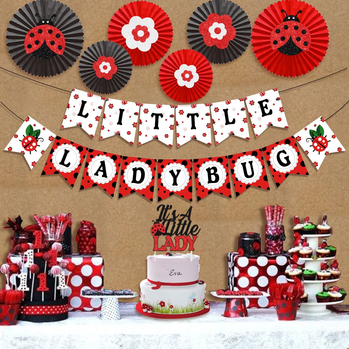 Ladybug Hanging Banner Decor - 8 Pack Double-Sided Insect Theme Party Decoration For Birthdays & Showers