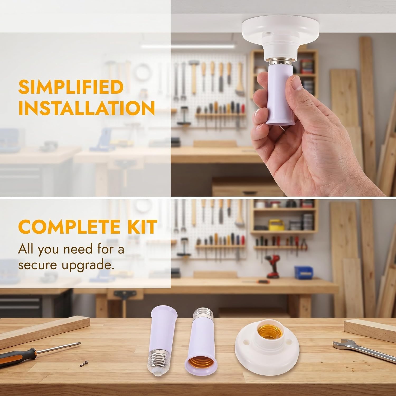 YARNOW 1 Set Fan Light Socket Extender Kit: Ceiling Fan Accessories - White Downrod Couplers with Extension Rods and for E26/27 Bulb Socket Pendant Mount