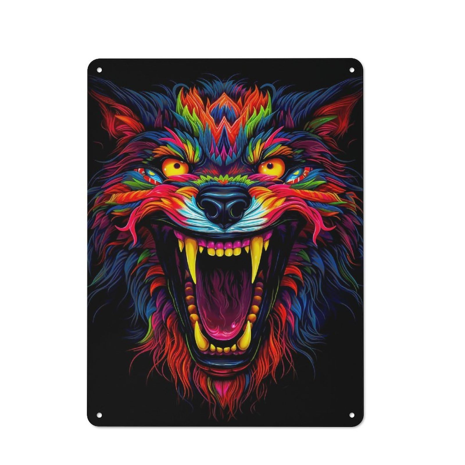 Cottage Tin Sign 40x30cm Featuring Wolf Neon, Porch Wall Decor for Shed, Garden Room, Porch Or Garage