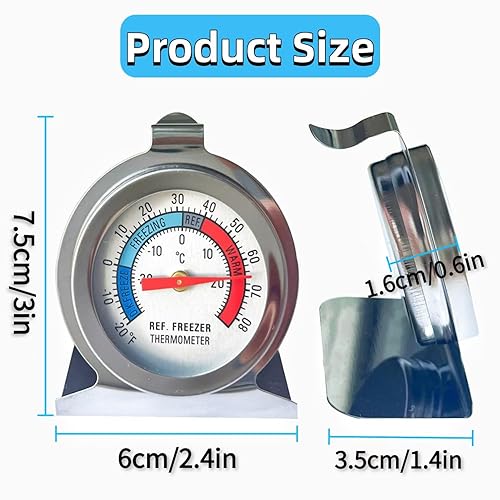Miniatura 3 de Paquete de 10 termómetros para refrigerador y congelador, serie clásica, termómetro de esfera grande de acero inoxidable para refrigerador,