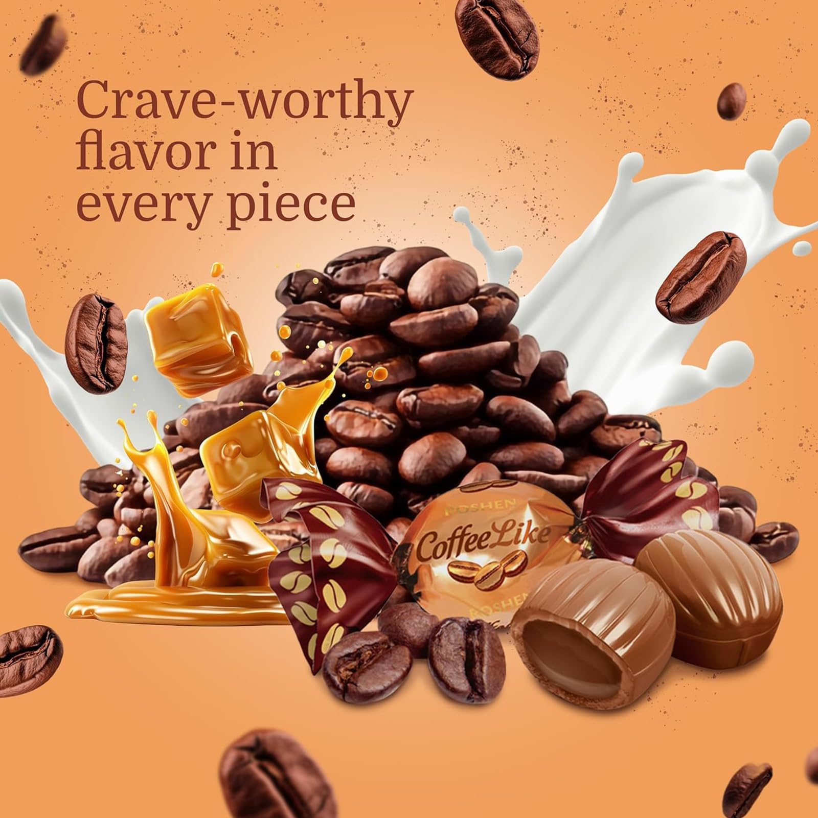 Deliex delicias de Extremadura. Caramelos Roshen 1 kg – Jelly, Crazy Bee Fruty, Coffee Like o Milky Splash – Bolsa de Caramelos Surtidos Envuelto Individualmente (Coffee Like)