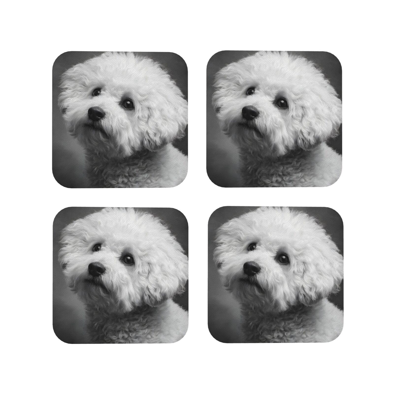 Lhfiohirg Square (Bichon Frise Dog) Drink Coasters Set Of 4 Non-Slip Leather Coasters For Cups Mugs Glasses Tabletop Protection For Home Office Bar