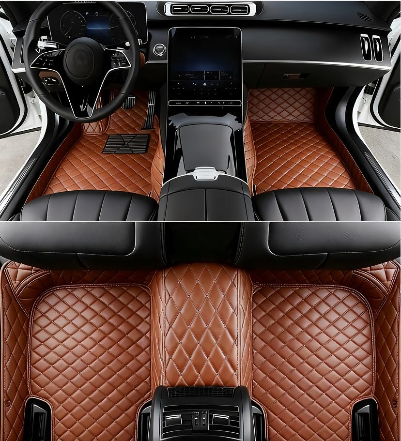 Custom All-Weather Protection Leather Car Floor Mats for Cars Sedan SUV Sports Car Waterproof Floor Mat (Light Brown)