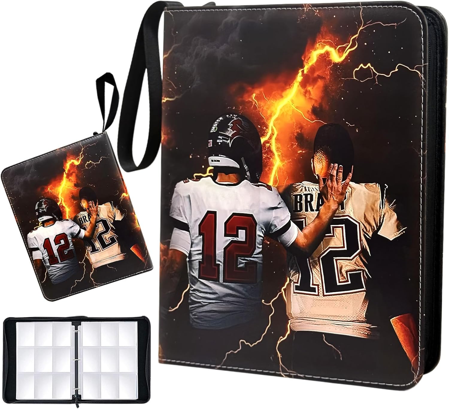 Football Card Binder - 900 Capacity 9-Pocket Trading Card Album, 3 Ring Card Holder Binder, Waterproof PU Leather, Zip Closure, Perfect Christmas Birthday Gift for Kids & Collectors