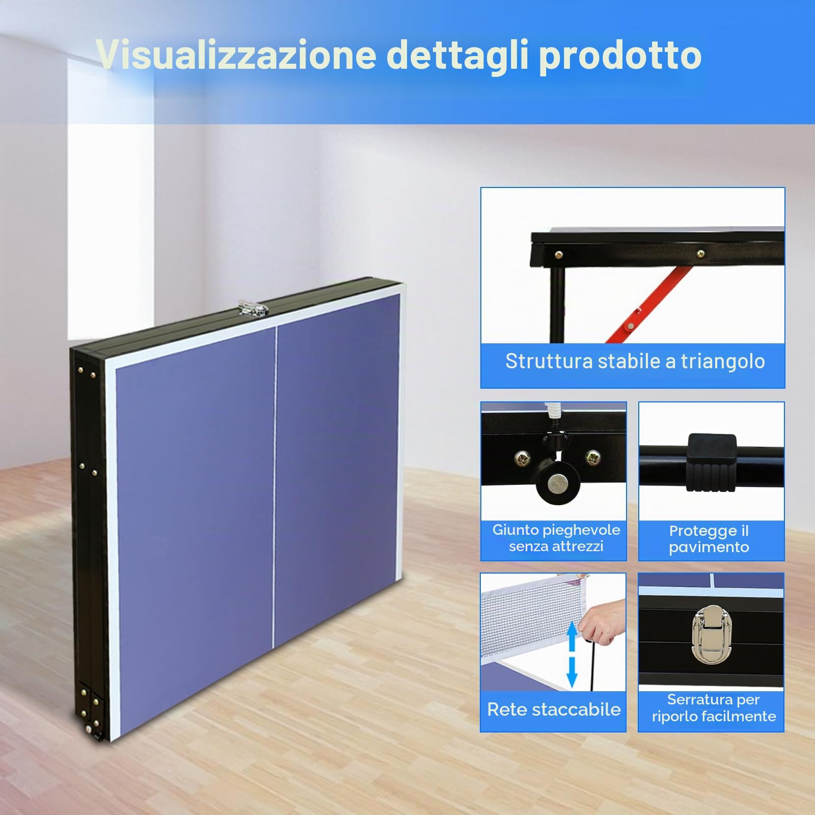 Generic KKB Sport - Tavolo da ping pong pieghevole da 1,5 m, portatile, per interni ed esterni, tavolo da ping pong di medie dimensioni con 2 pagaie, 3 palline e rete